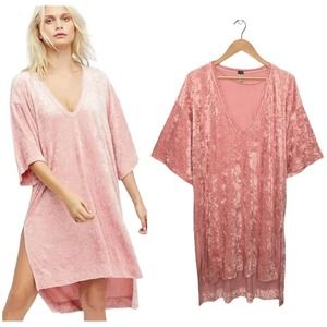 We The Free People Luxe Extended Crushed Velvet Tunic Side Slits Tee L